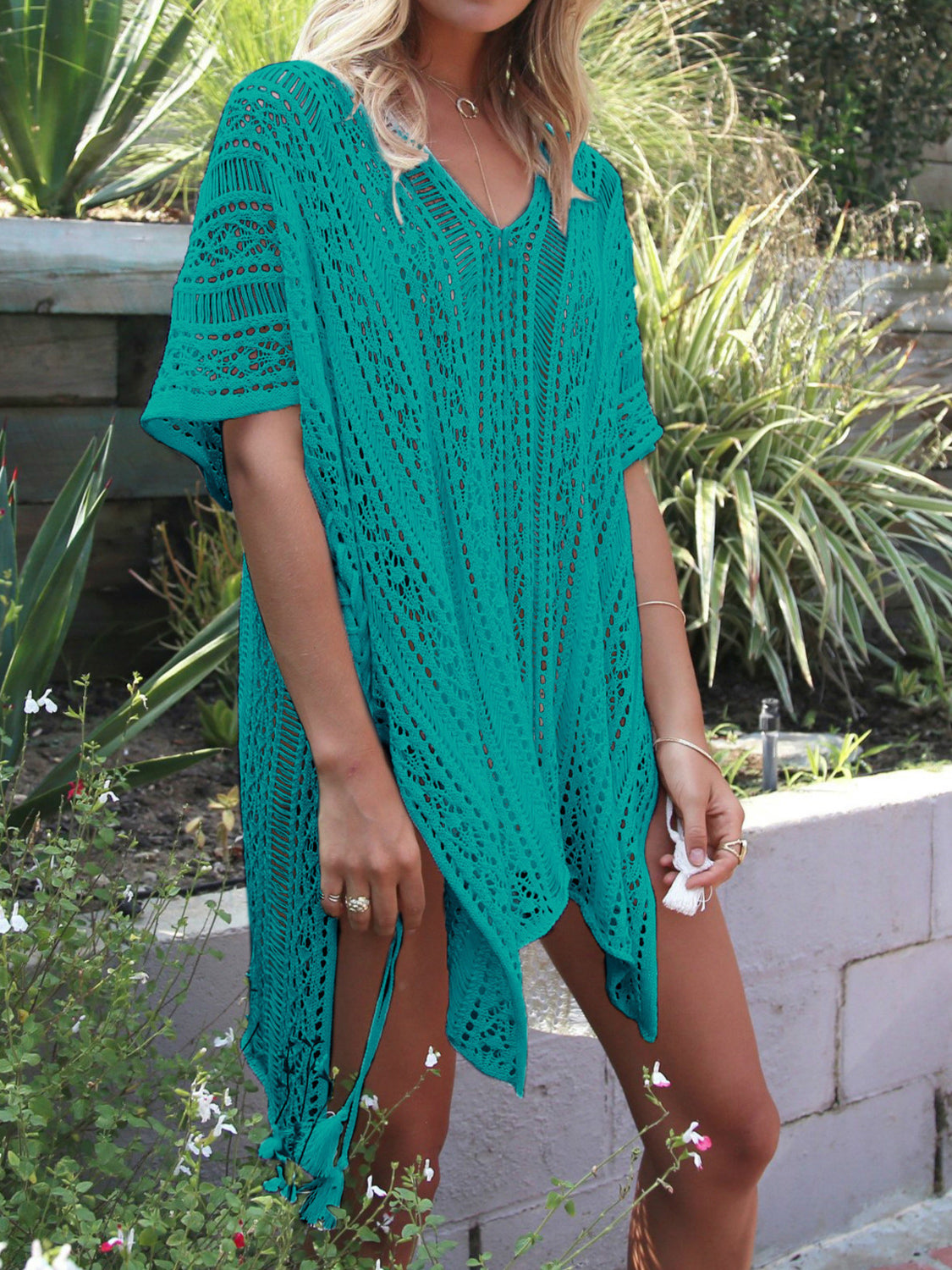 Cutout V-Neck Cover-Up with Tassel 12 colors to choose from