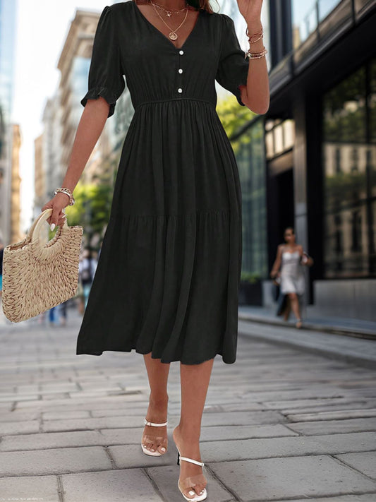 V-Neck Half Sleeve Midi Dress