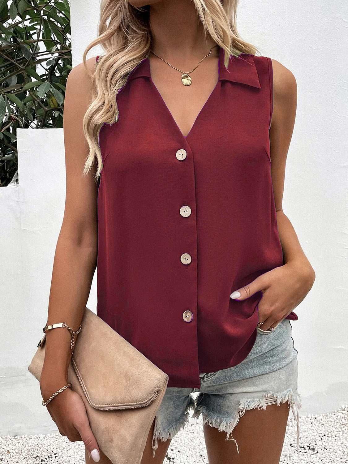 Johnny Collar Button Up Tank