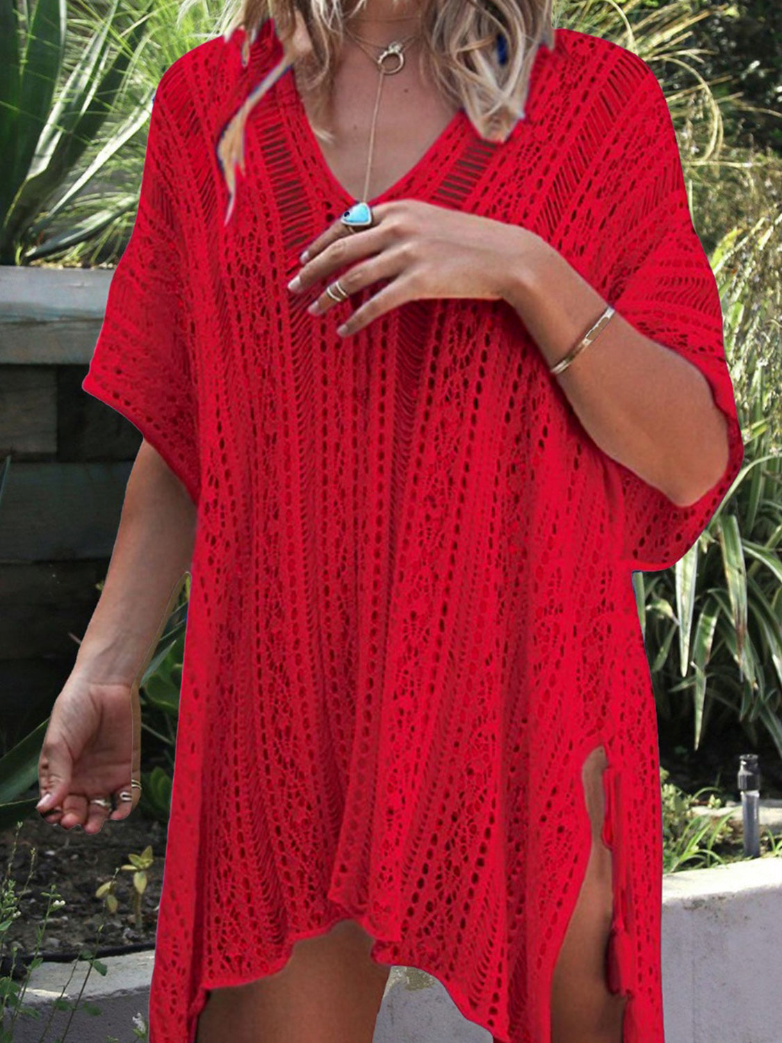 Cutout V-Neck Cover-Up with Tassel 12 colors to choose from