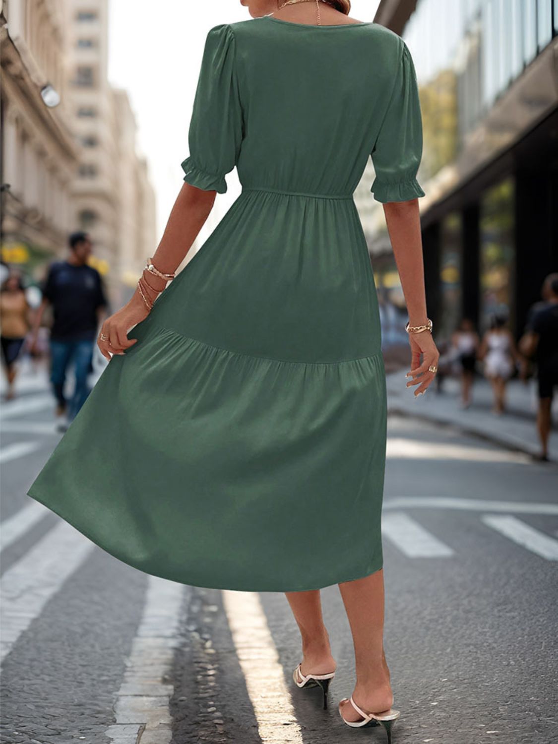 V-Neck Half Sleeve Midi Dress