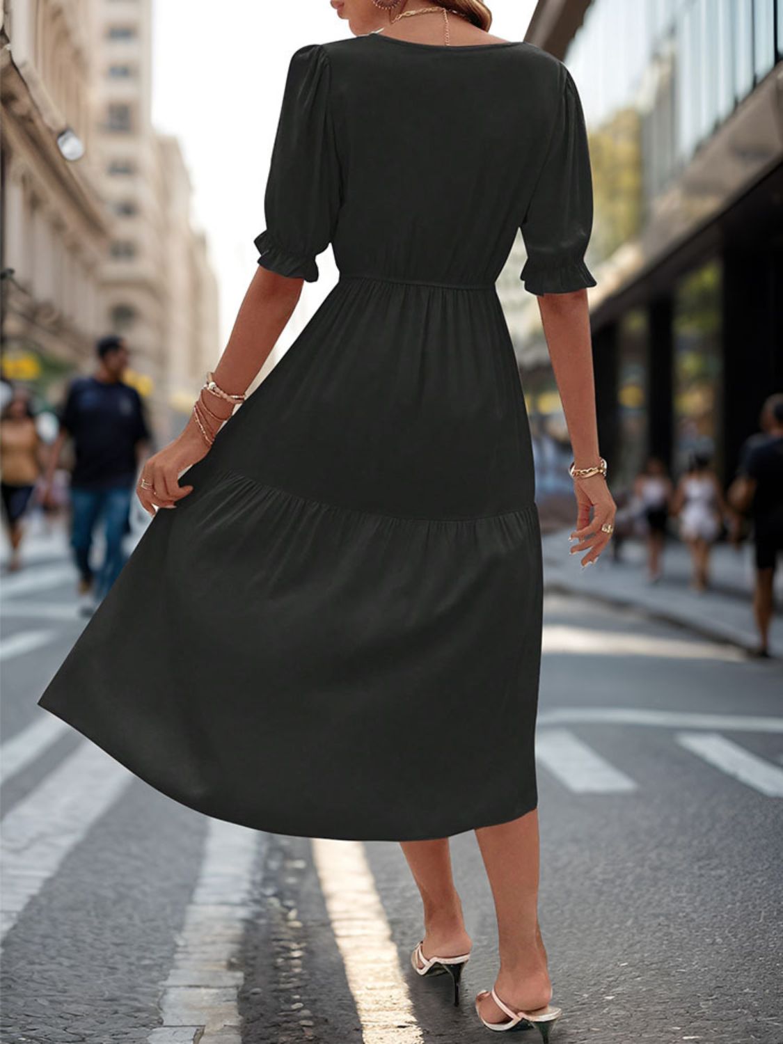 V-Neck Half Sleeve Midi Dress