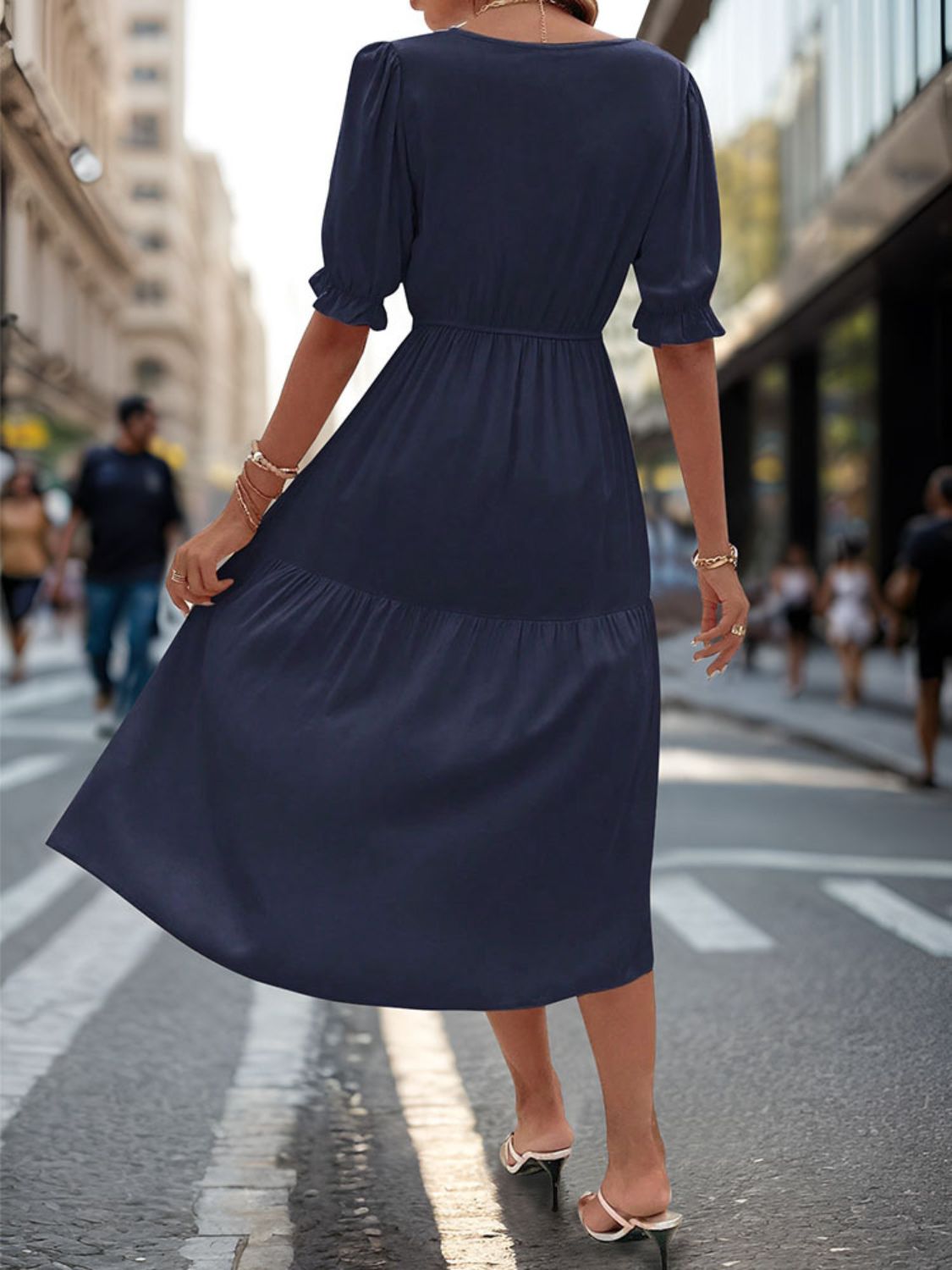 V-Neck Half Sleeve Midi Dress